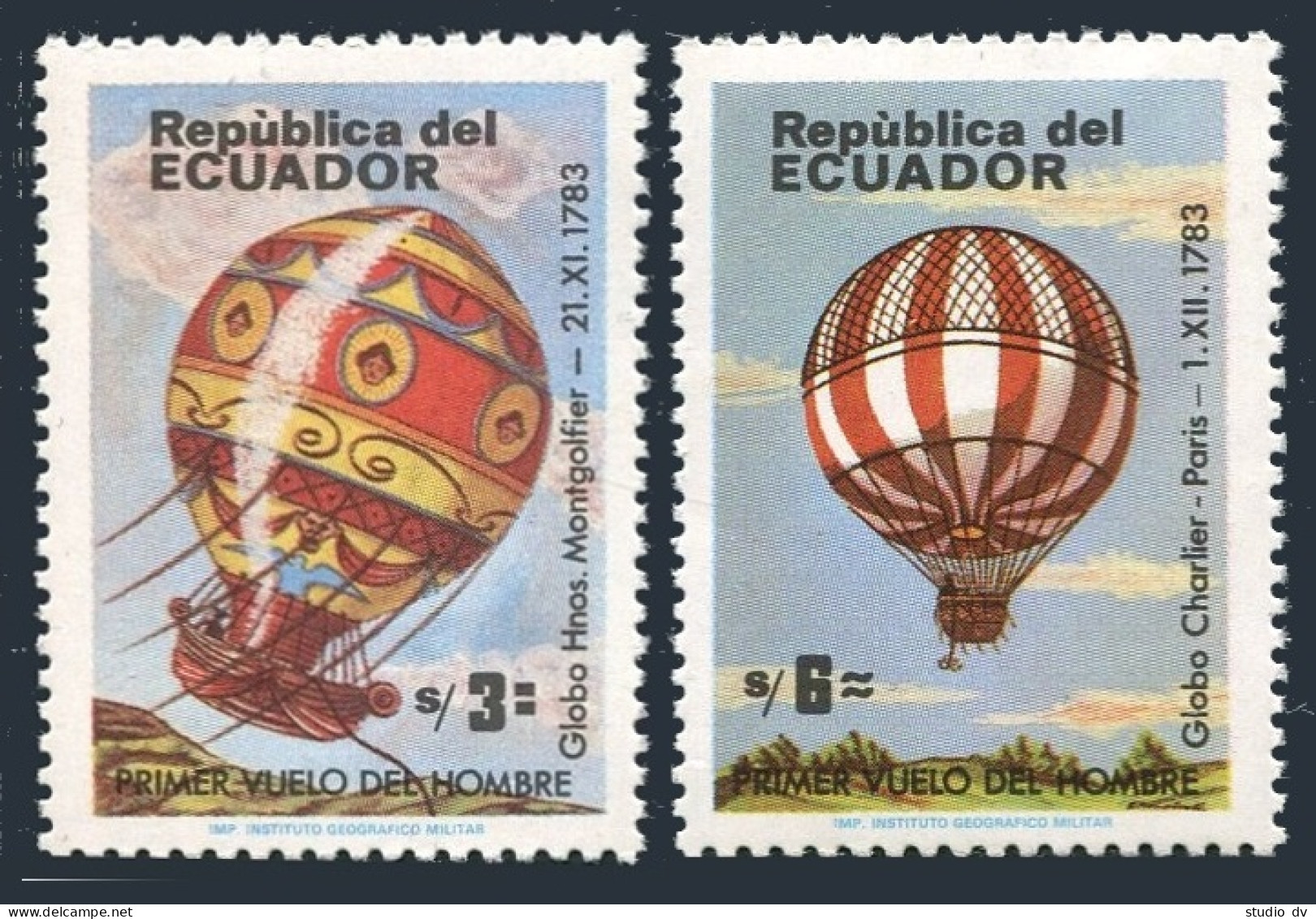 Ecuador 1058-1060, MNH. Mi 1965-1966, Bl.111. Manned Flight-200, 1984. Balloons. - Ecuador