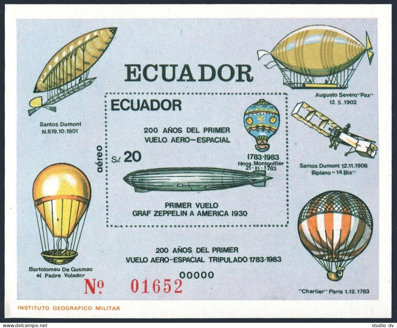 Ecuador 1058-1060, MNH. Mi 1965-1966, Bl.111. Manned Flight-200, 1984. Balloons. - Equateur