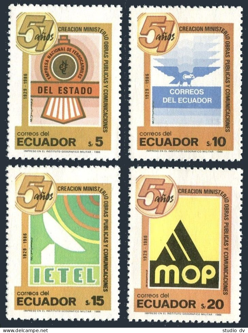 Ecuador 1145-1148, MNH. Mi 2056-2059. Railway,Post Office, Public Works, 1986. - Equateur