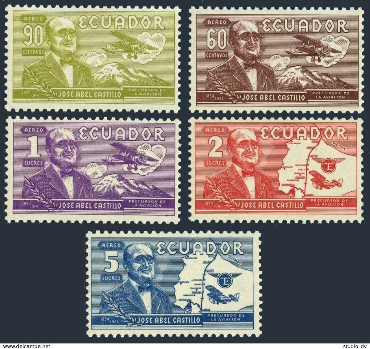 Ecuador C282-C286, MNH. Michel 870-874. Jose Abel Castillo, Avia Pioneer, 1955. - Ecuador