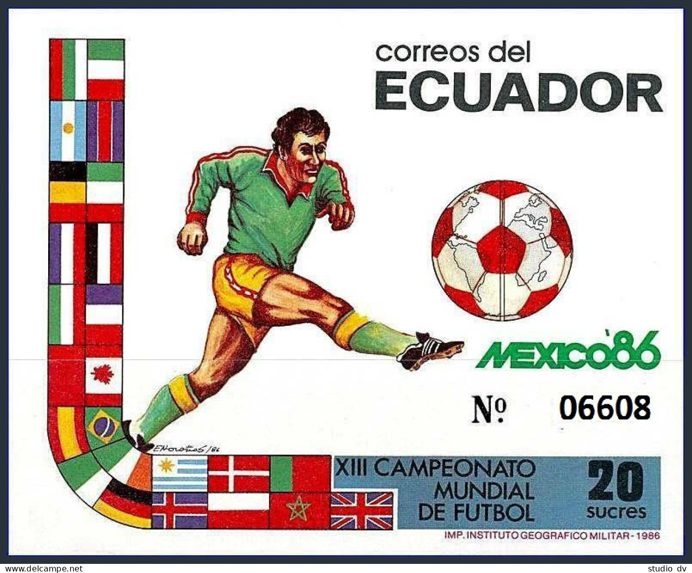 Ecuador 1130a Sheet, MNH. Michel Bl.125. Soccer Cup Mexico-1986. - Equateur
