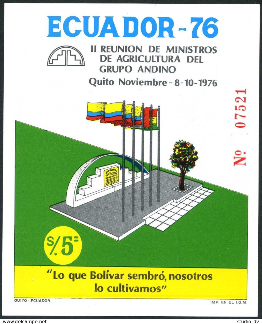 Ecuador C595 Sheet, MNH. Michel Bl.73B. Meeting Of Agriculture Ministers, 976. - Equateur