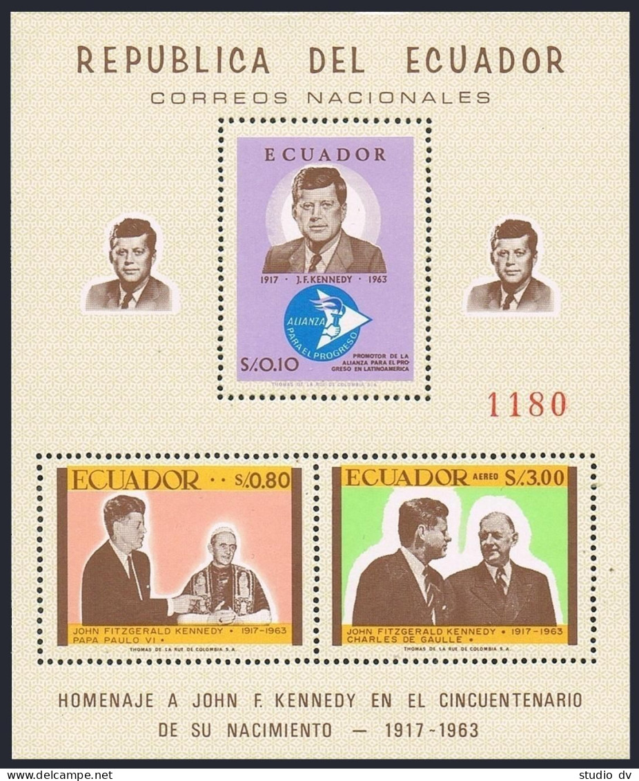 Ecuador 764-764E,764F-764G A-B Sheets,MNH. John F.Kennedy,1967.Pope,Politicians. - Equateur