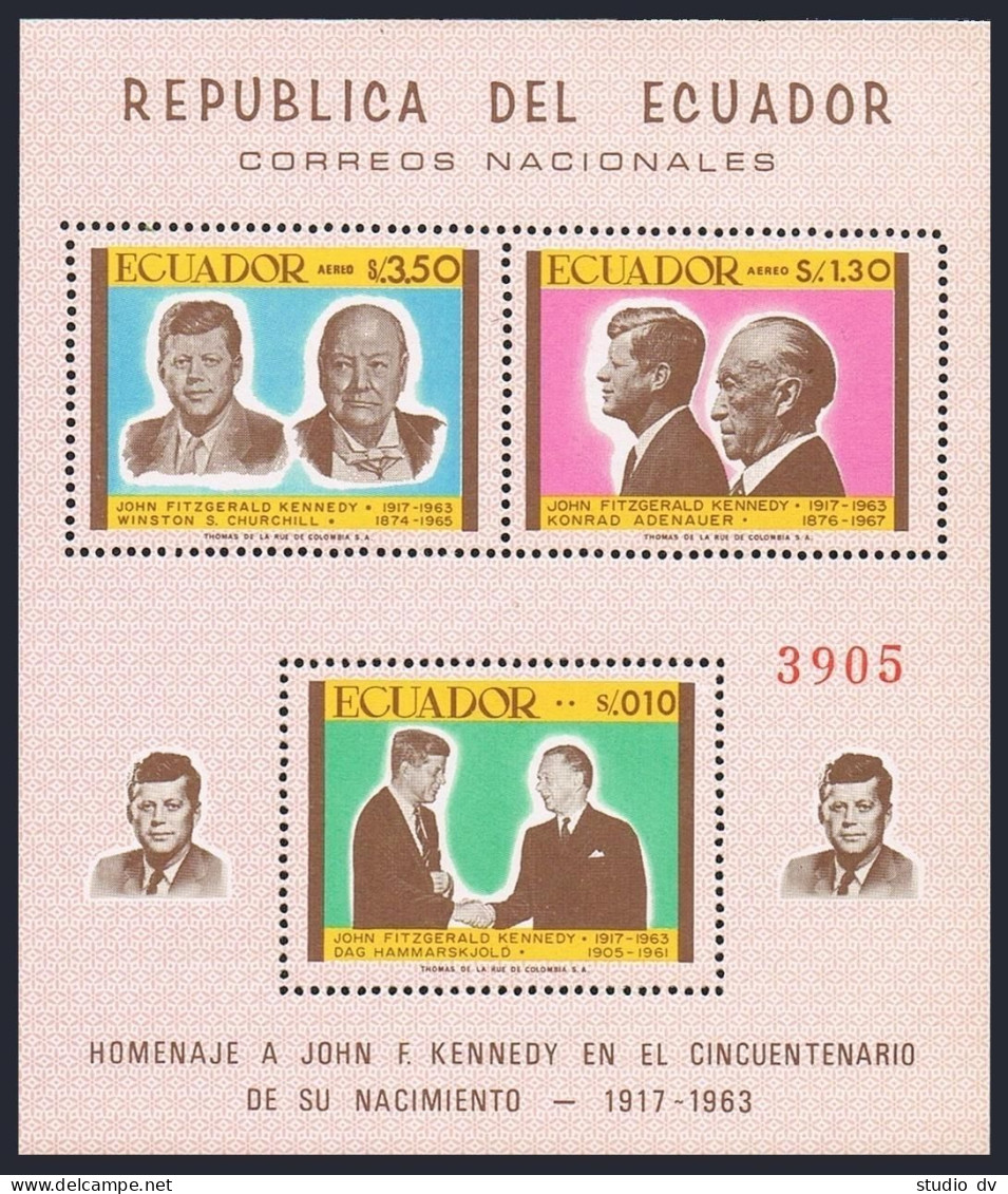 Ecuador 764-764E,764F-764G A-B Sheets,MNH. John F.Kennedy,1967.Pope,Politicians. - Equateur