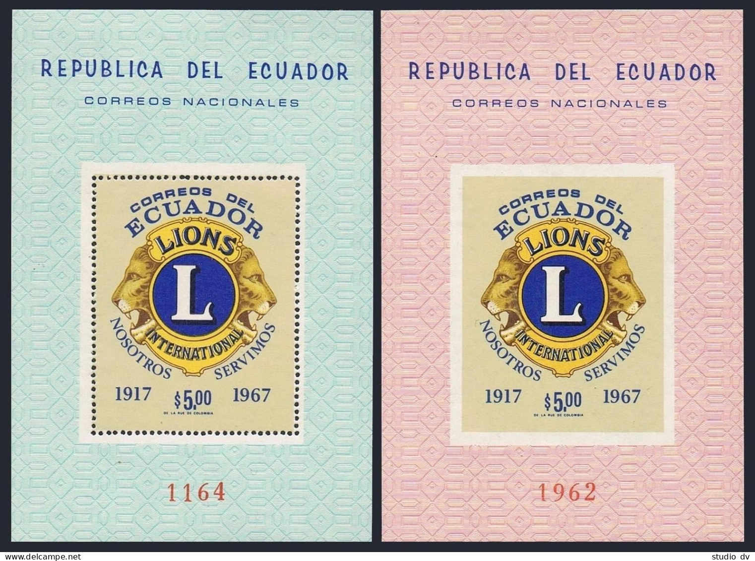 Ecuador 771Bc-771Bc Imperf,MNH.Michel Bl.49-50. Lions International,50,1968. - Ecuador