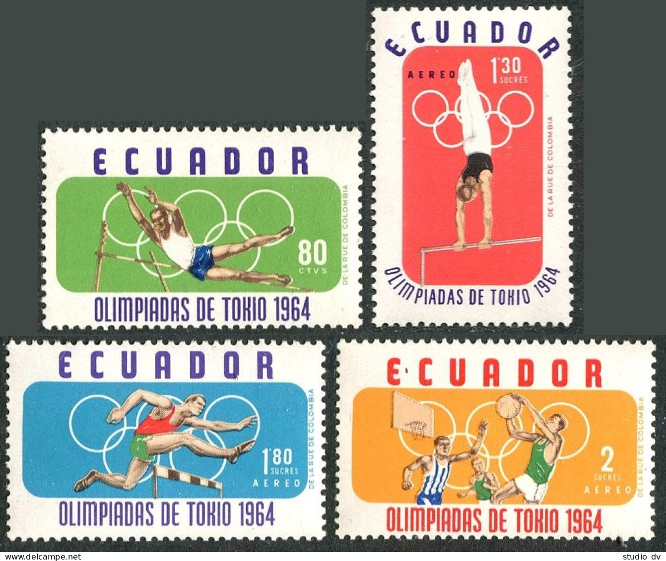 Ecuador 725,C432-C434, MNH. Mi 1158-1161. Olympic Tokio-1964. Basketball,Gymnast - Ecuador