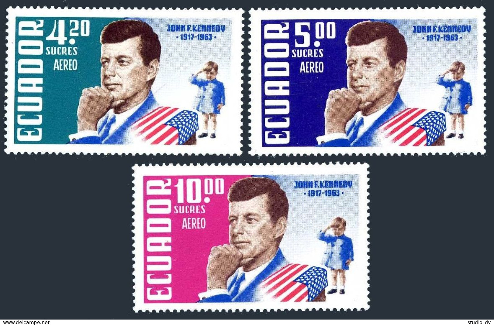 Ecuador C429-C431, MNH. Michel 1152-1154. John F. Kennedy, 1964. Flag. - Equateur