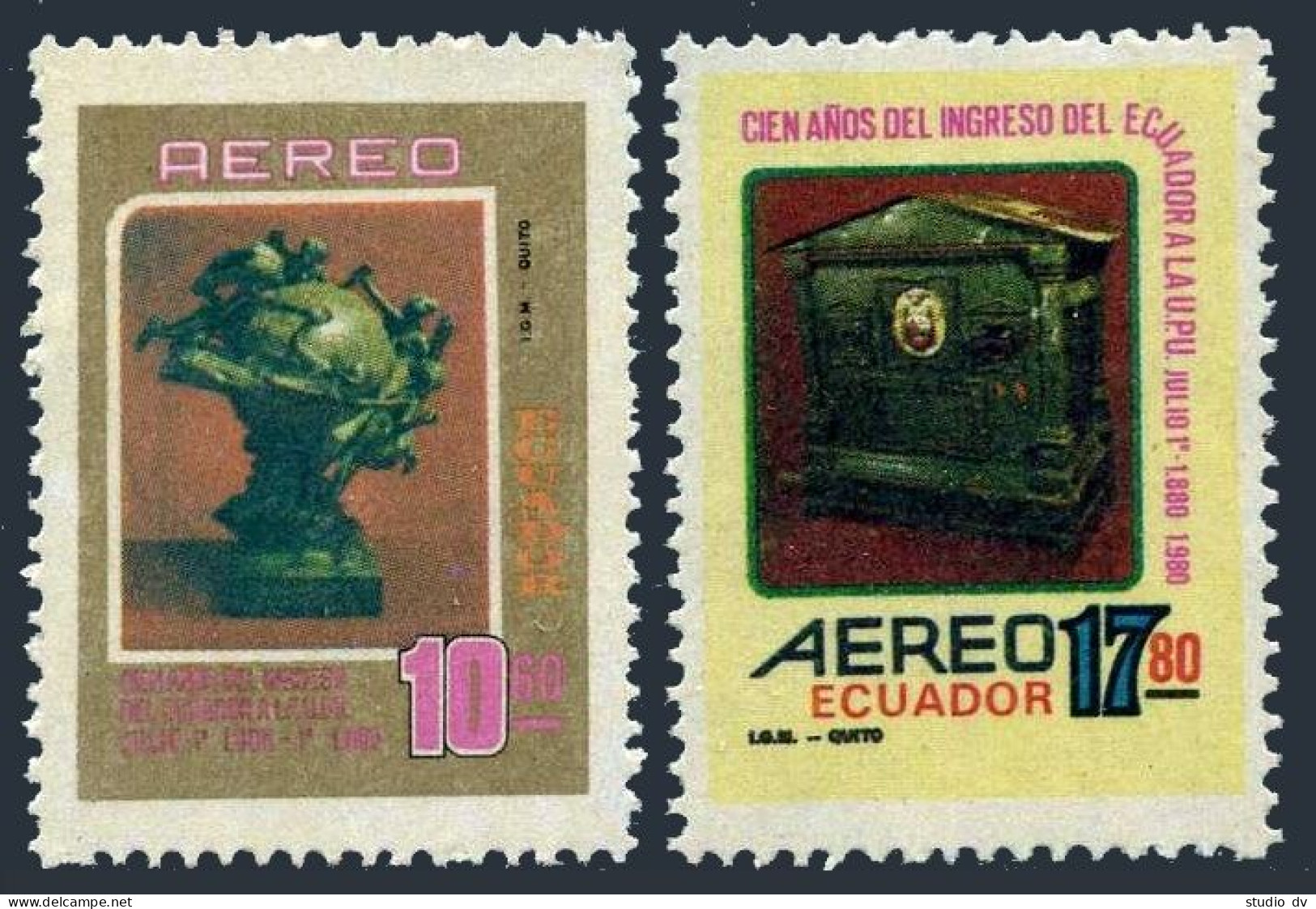 Ecuador C692-C694, MNH. Mi 1861-1862, Bl.94. UPU Membership, 100,1980. Monument. - Ecuador