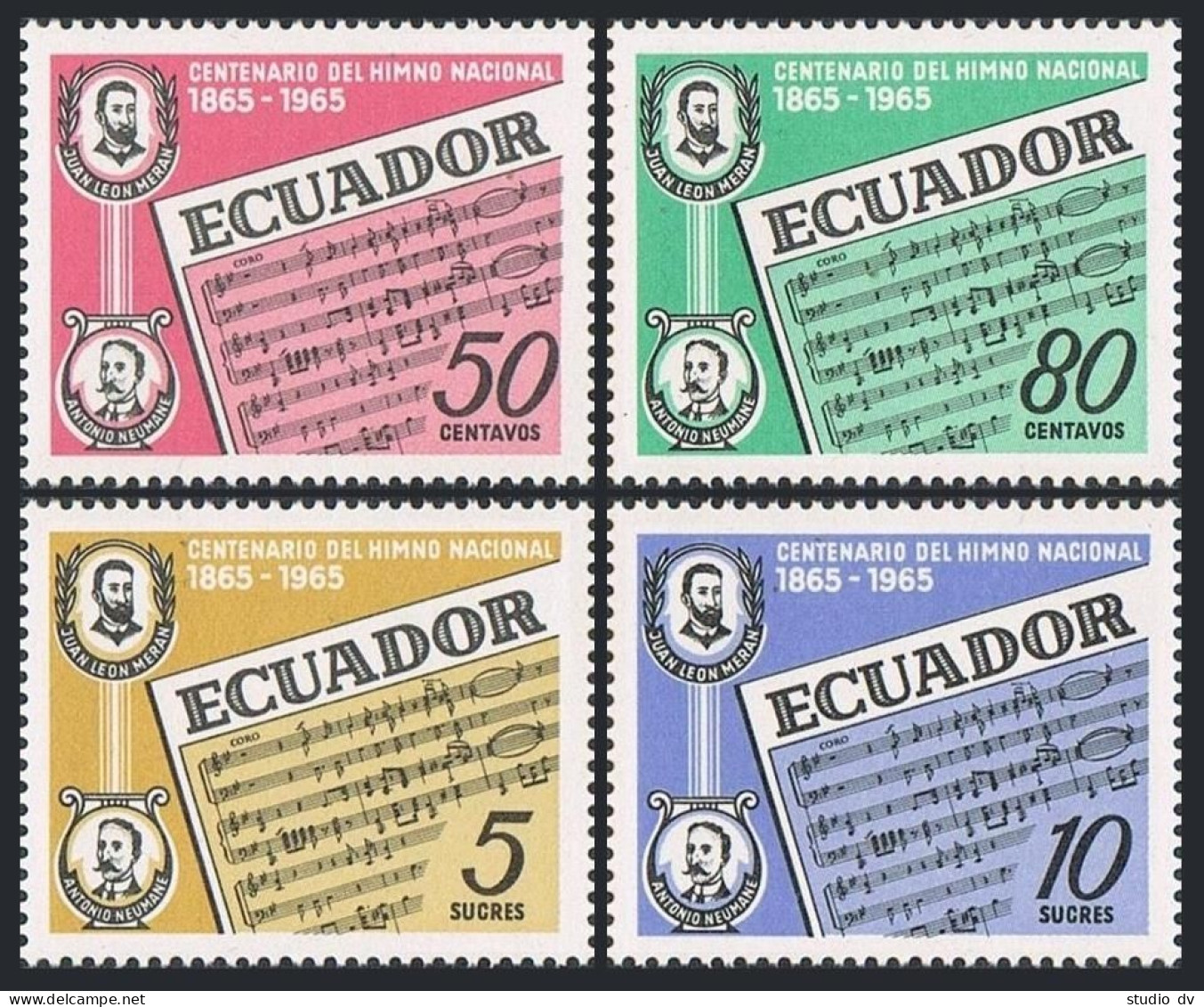 Ecuador 734-737, MNH. Mi 1170-1173. National Anthem-100. Joan Leon Mera, Neumane - Equateur