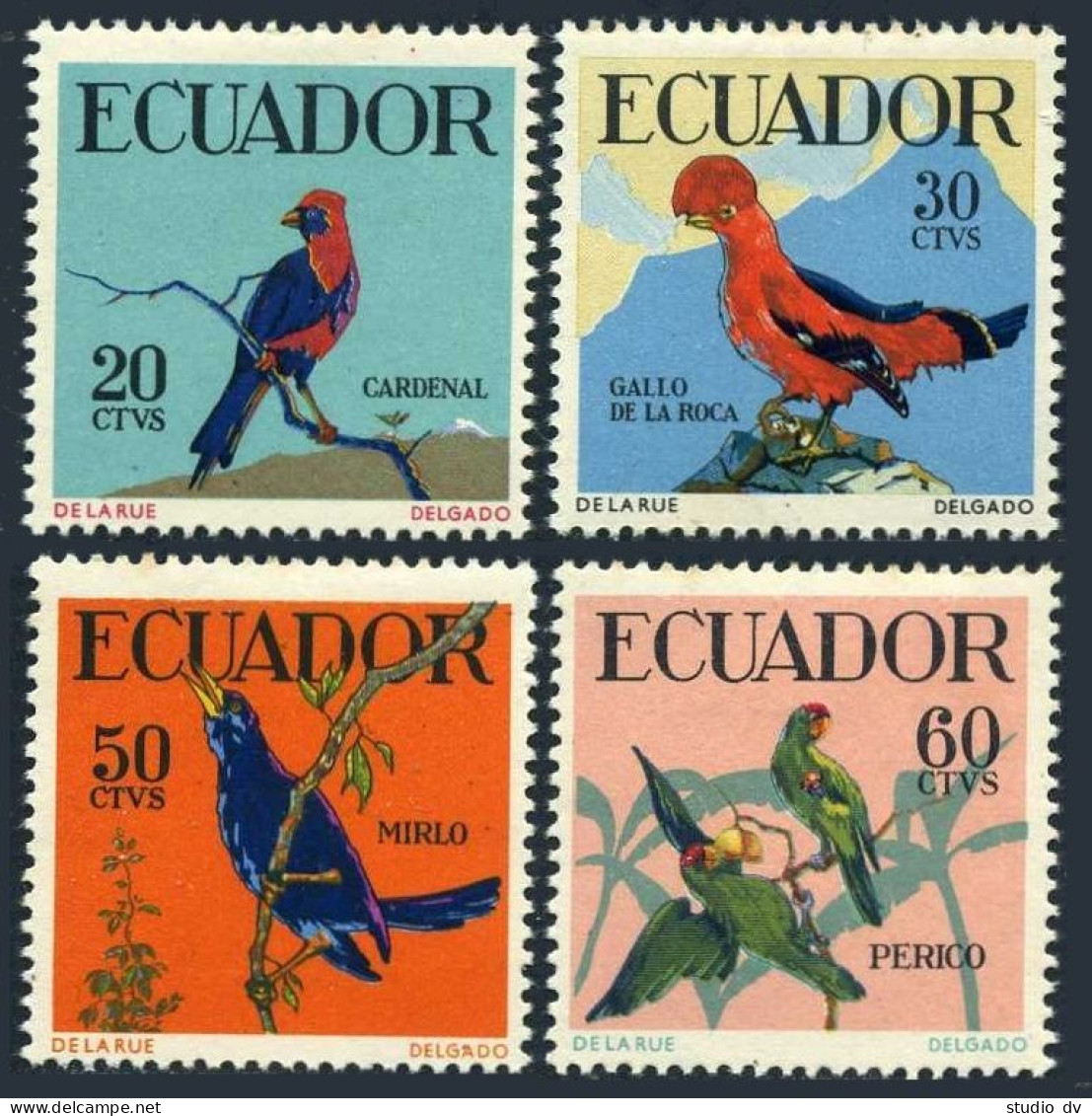 Ecuador 645-648, MNH. Michel 981-984. Birds 1958. Cardinal, Cowbird, Amazon. - Equateur