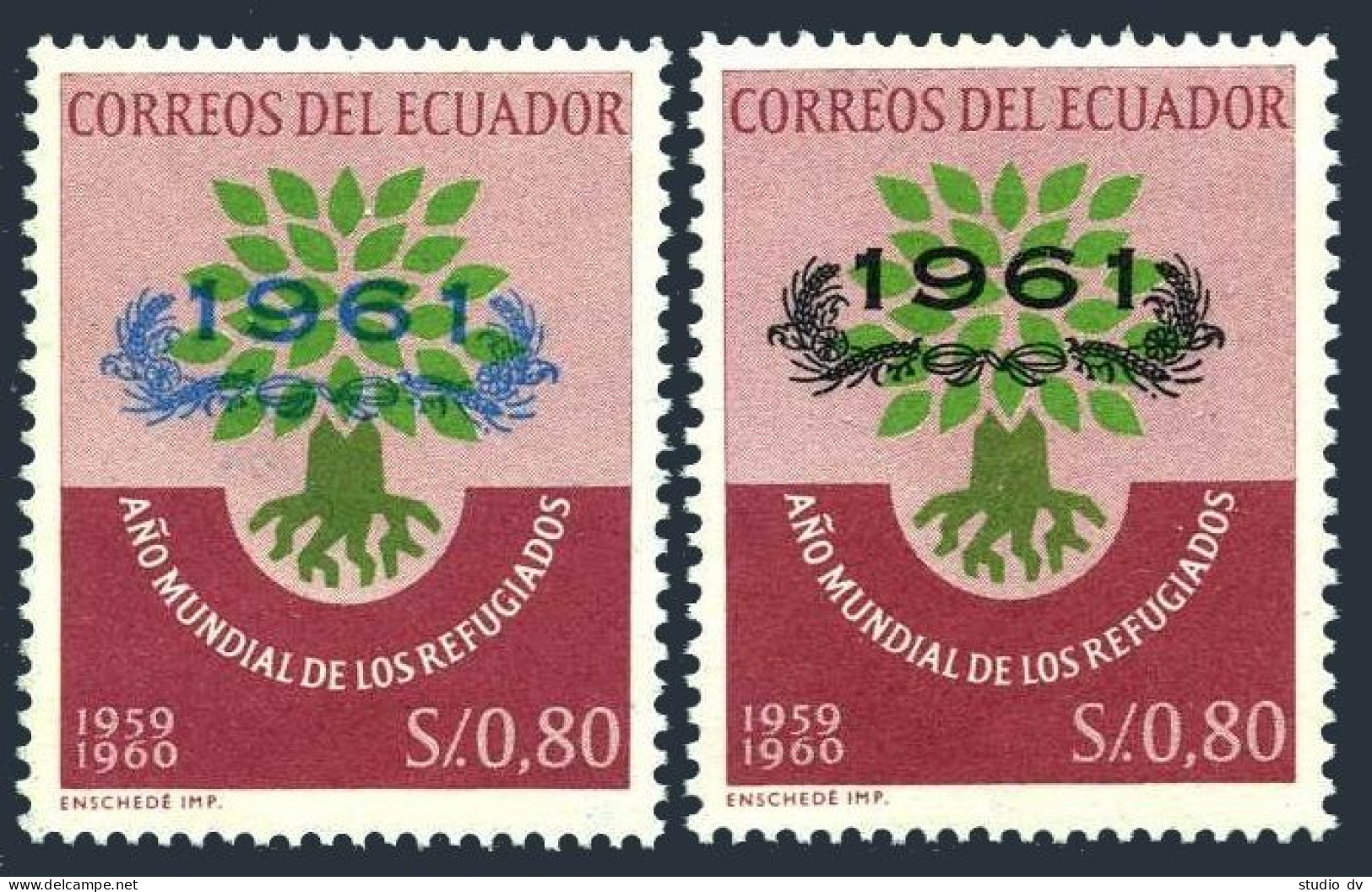 Ecuador 656,709a,709b, MNH. Mi 1020,1139 A,b. Refugee Year 1960.1961 Overprinted - Ecuador