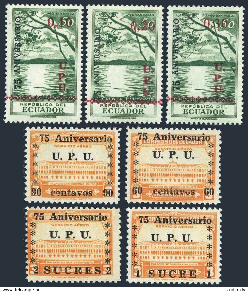 Ecuador 529-531,C210-C213, MNH. Mi 725-731. UPU-75, 1949. San Pablo Lake, Palace - Equateur