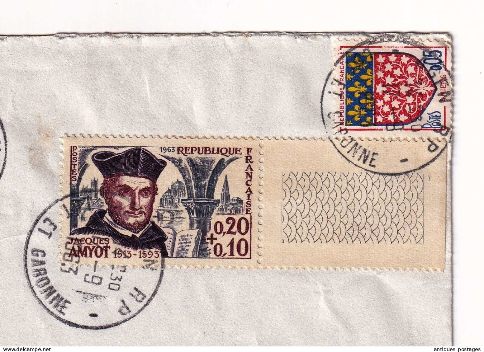 Lettre 1963 Agen Lot Et Garonne Timbre Jacques Amyot Avec Bande + Armoiries Amiens - Briefe U. Dokumente