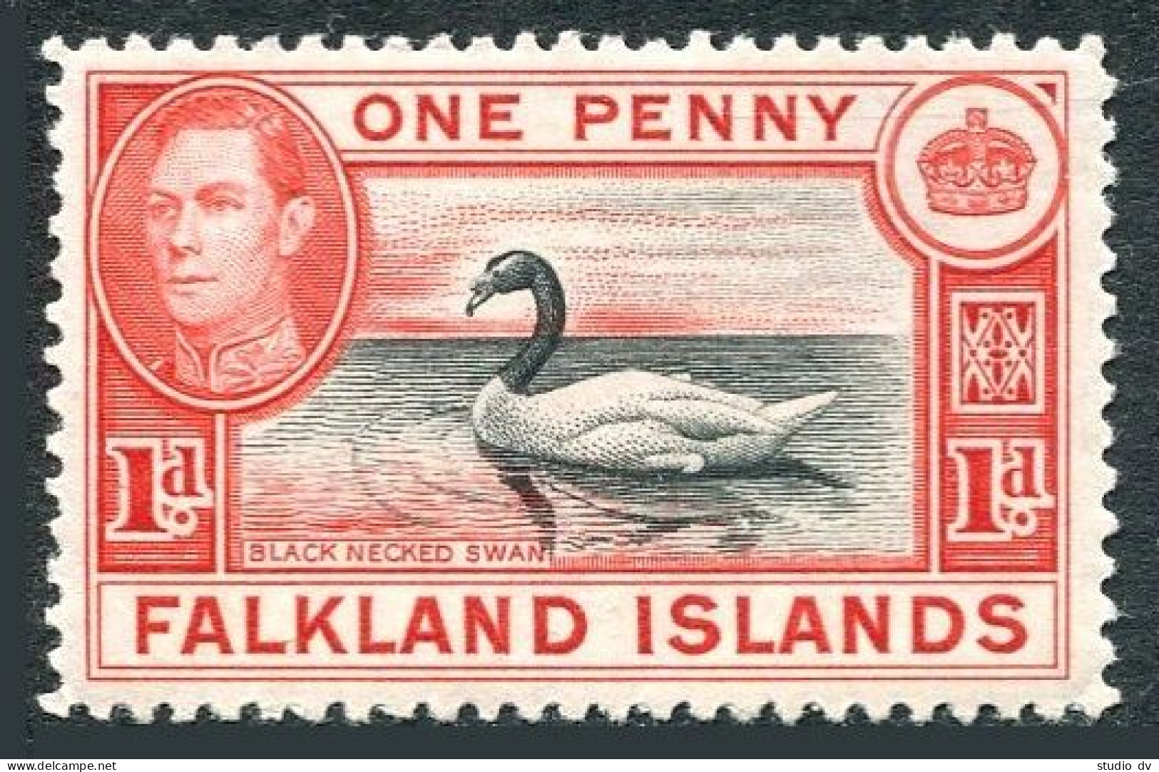 Falkland 85a, Hinged. Michel 79a. King George VI 1938. Black-necked Swan. - Falklandinseln