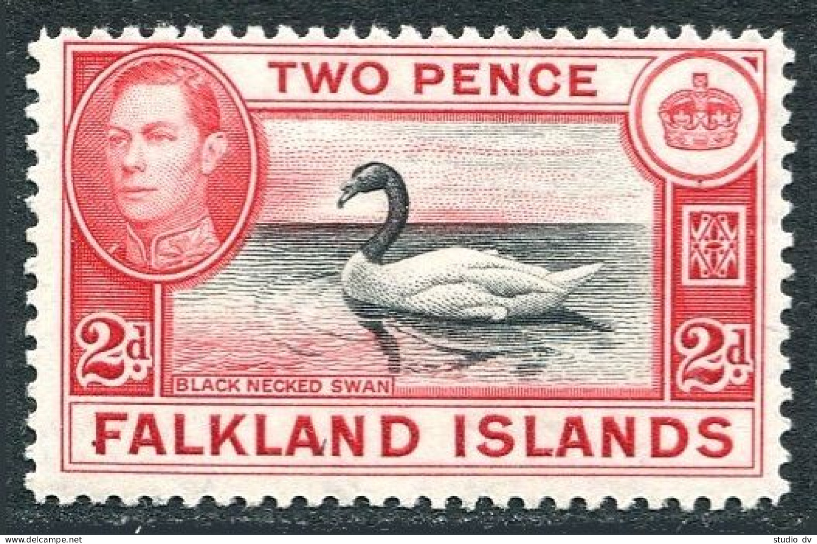 Falkland 86A, Hinged. Michel 82. King George VI 1941. Black-necked Swan. - Falkland Islands