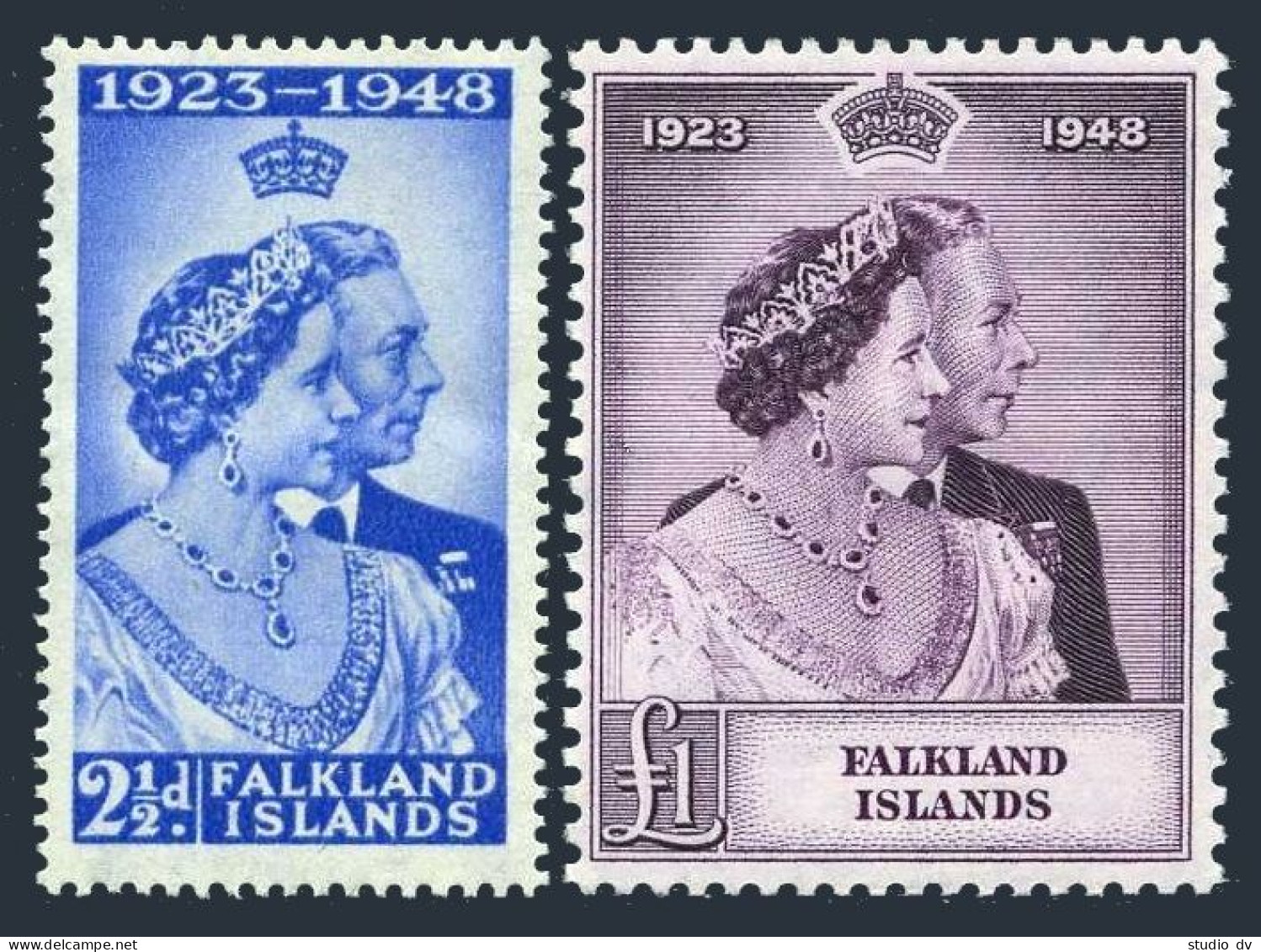 Falkland 99-100, Hinged. Mi 96-97. Silver Wedding 1948. George VI, Elizabeth. - Falklandinseln