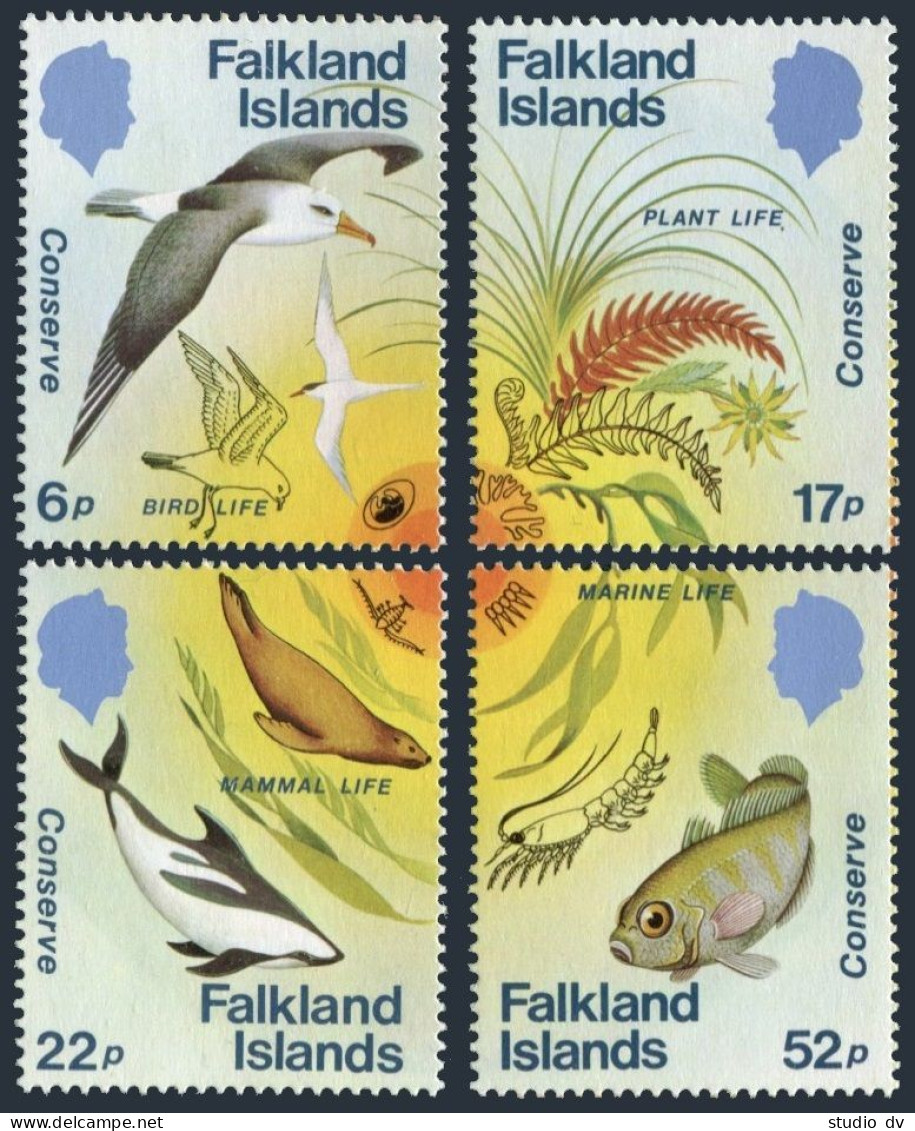 Falkland Isls 412-415,hinged. Conserve Natural Life,1984.Bird,Dolphin,Fish,Plant - Falklandinseln