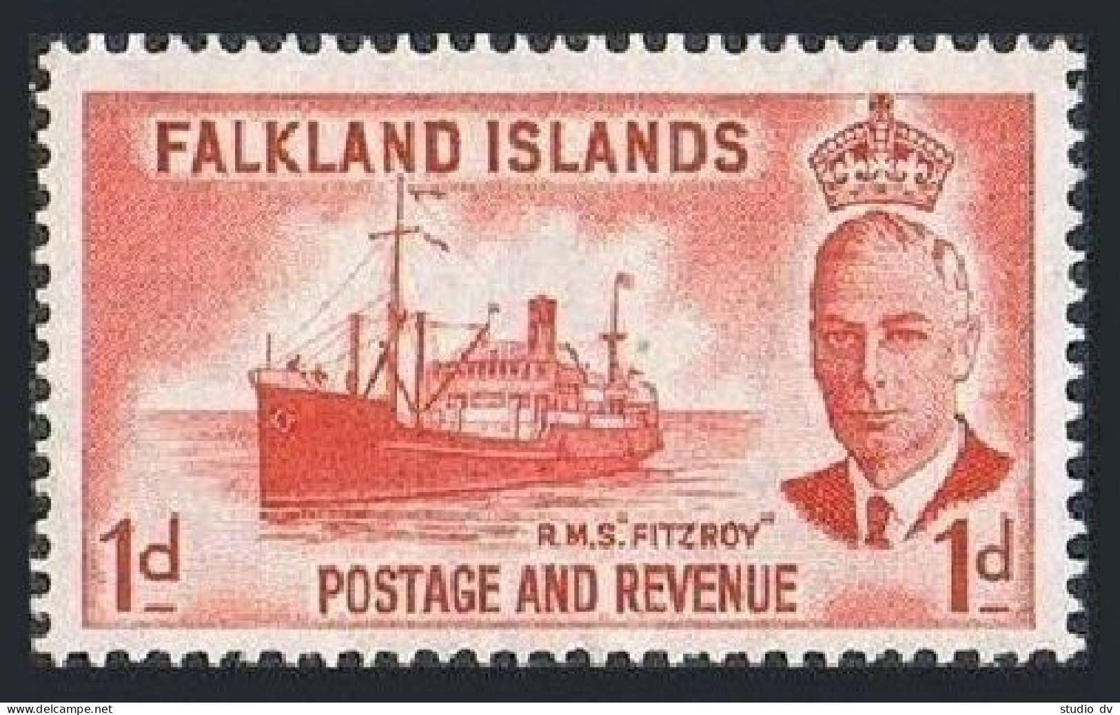 Falkland Islands 108, Lightly Hinged. Michel 103. R.M.S. Fitzroy, 1952. - Falkland Islands