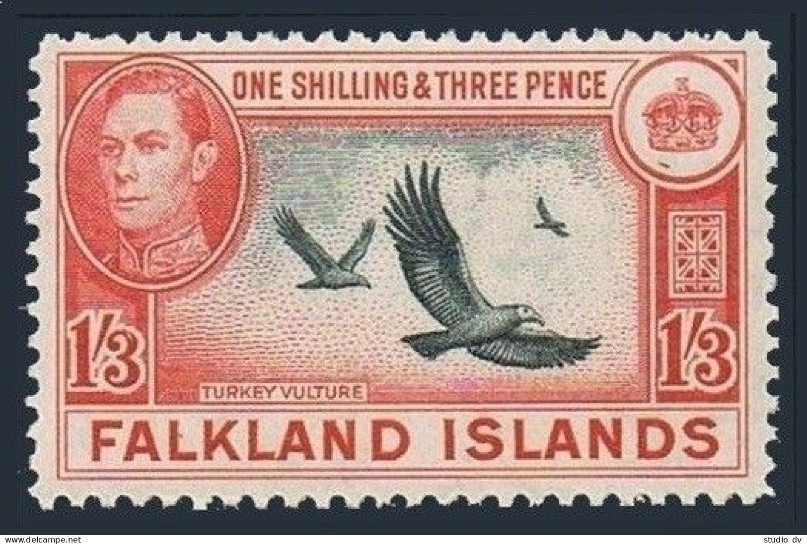 Falkland 92, Hinged. Michel 89. King George VI, 1938. Turkey Vultures. - Falkland Islands