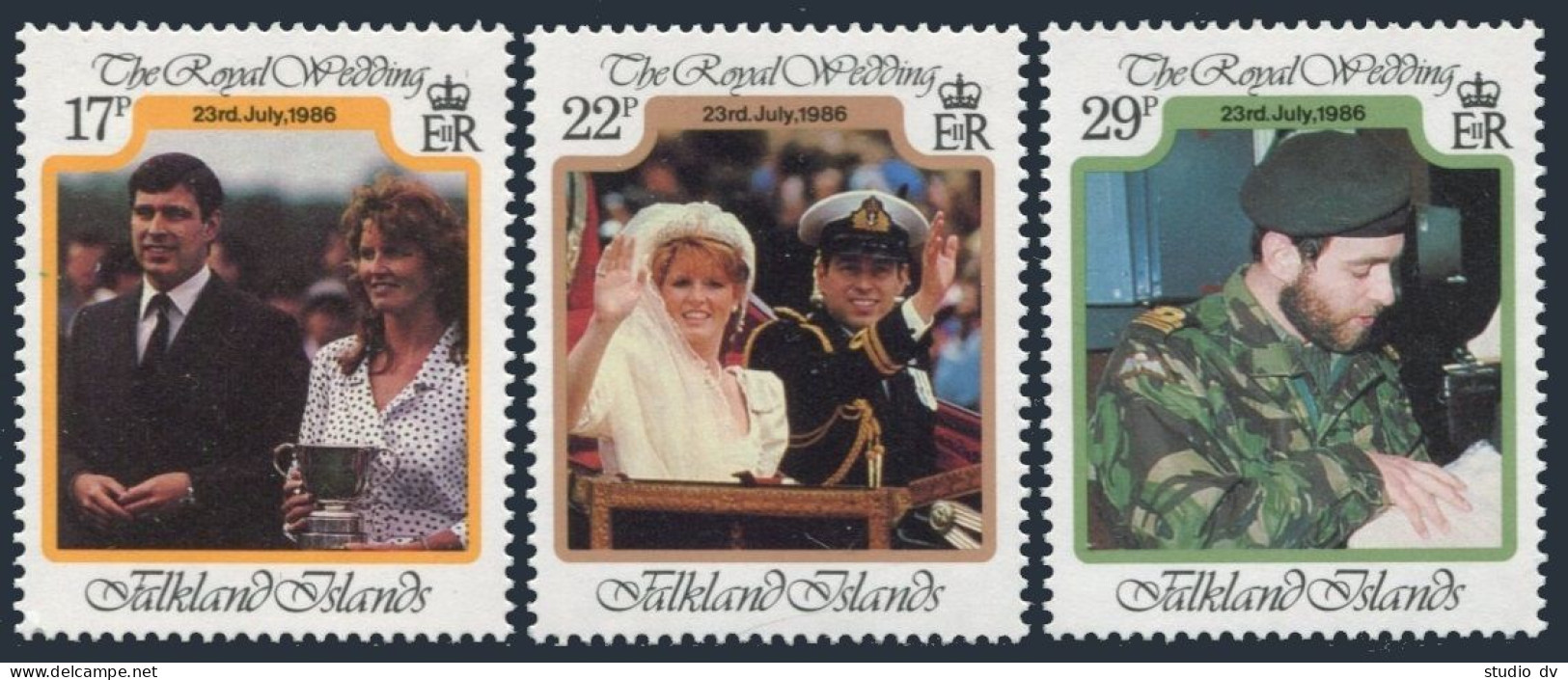 Falkland 454-456, MNH. Mi 457-459. Wedding 1986. Prince Andrew, Sarah Ferguson. - Falklandeilanden