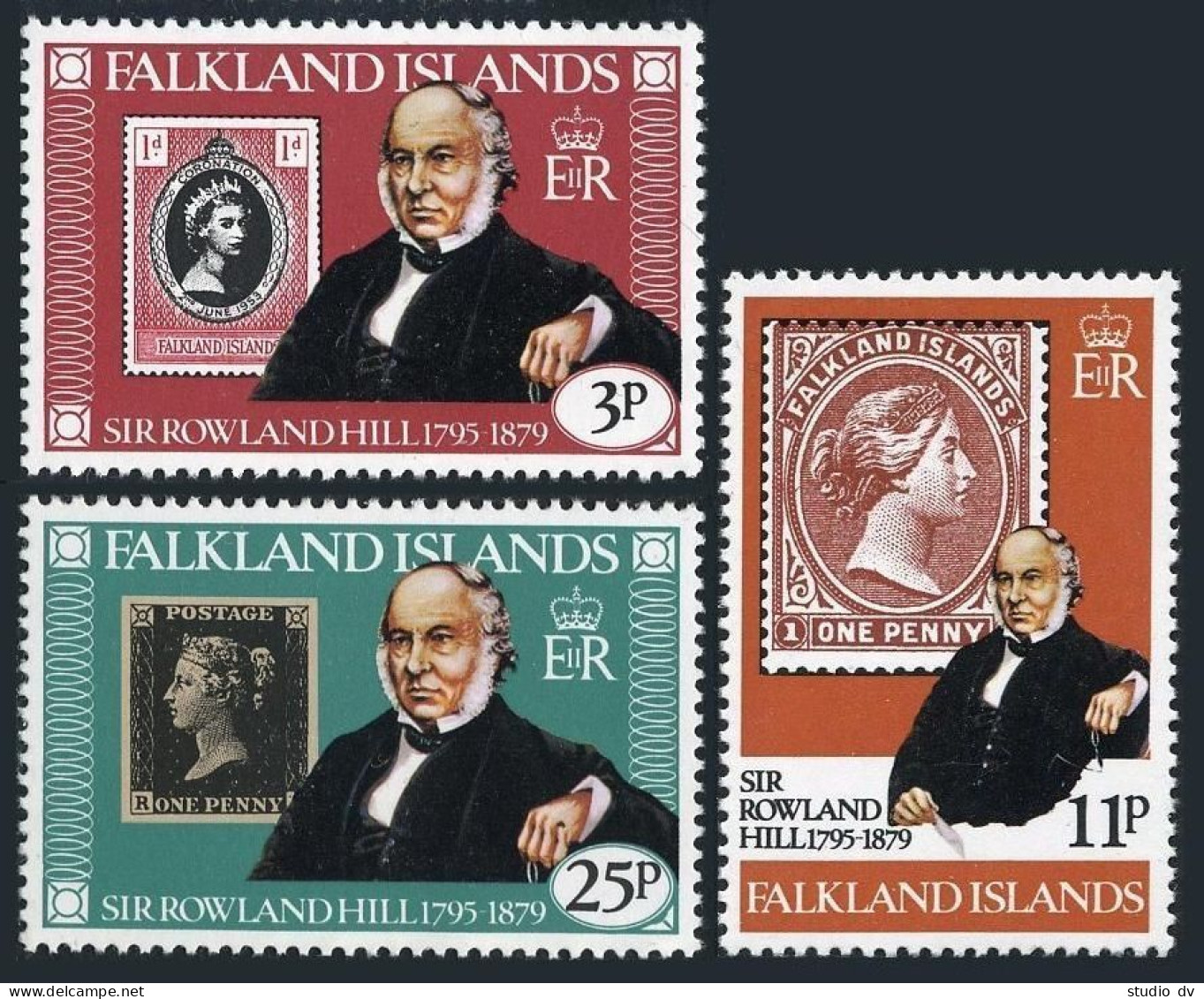 Falkland 291-293, MNH. Mi 288-290. Sir Rowland Hill, 1979. Penny Black, Ship. - Falkland