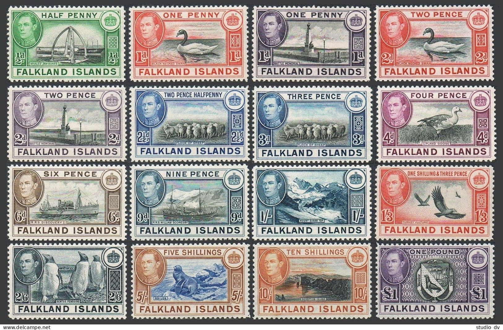 Falkland 84-96,MNH. King George VI.Whale Jawbones,Swan,Memorial,Sheep,Ships,Lion - Falkland Islands