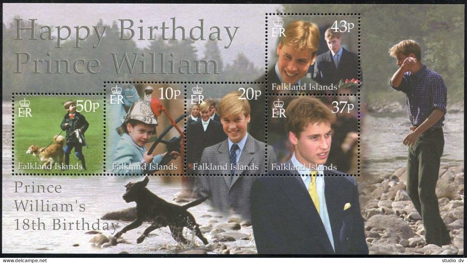 Falkland 766, MNH. Mi 783-793 Bl.23. Prince William's 18th Birthday. Dog. 2000. - Falkland Islands