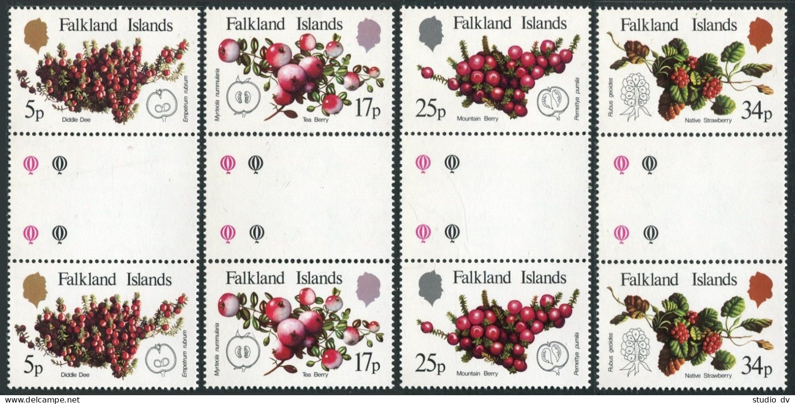 Falkland 379-382 Gutter, MNH. Michel 382-385. Berries 1983. - Falkland