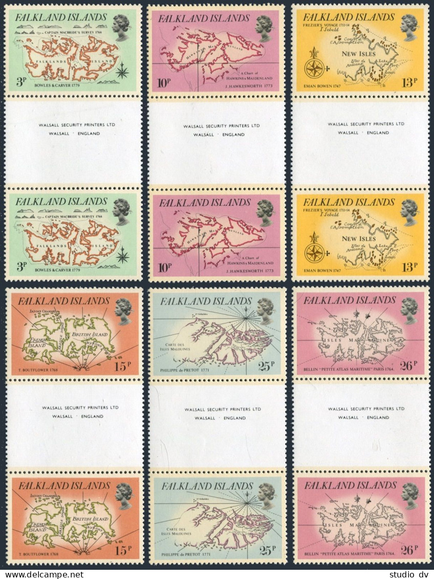 Falkland 318-323 Gutter, MNH. Michel 320-325. Early Maps Of Falklands, 1981. - Falklandinseln