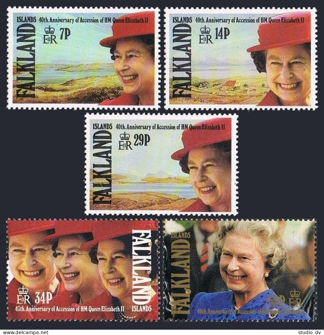 Falkland Isls 549-553, MNH. Mi 552-556. Queen Elizabeth II, Reign, 40th Ann.1992 - Falklandeilanden