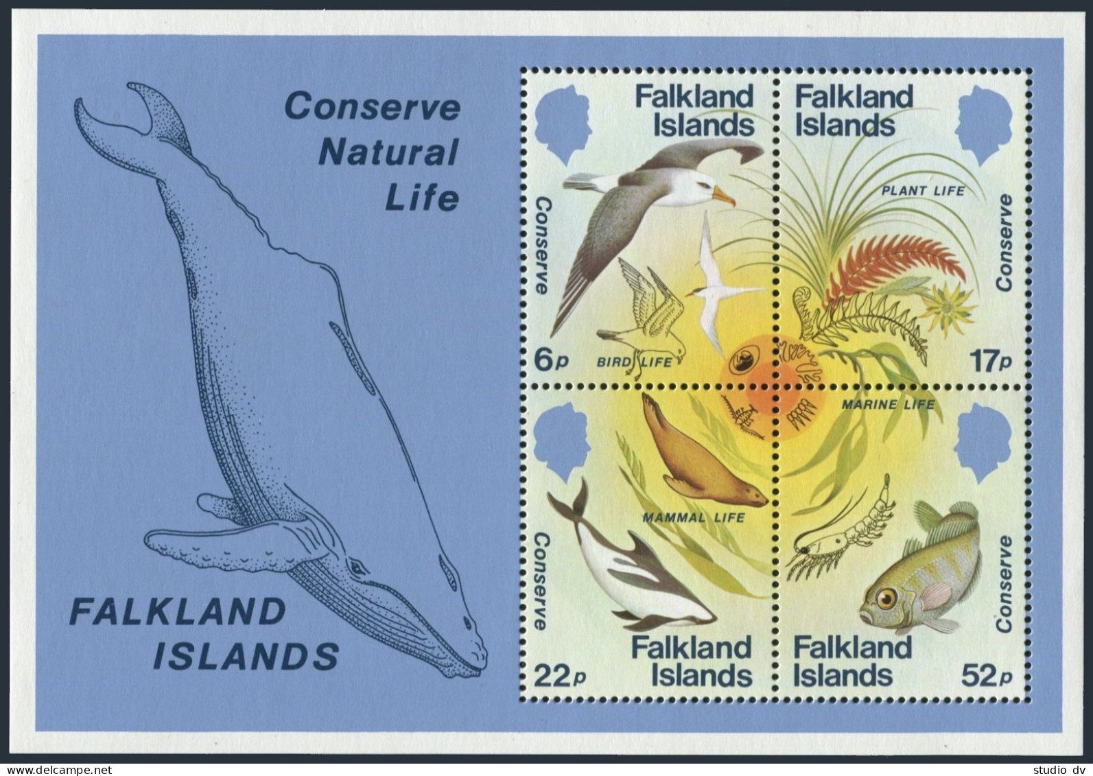 Falkland 415a Sheet, MNH. Michel Bl.4. Conserve Natural Life, 1984. Birds, Fish. - Falklandeilanden