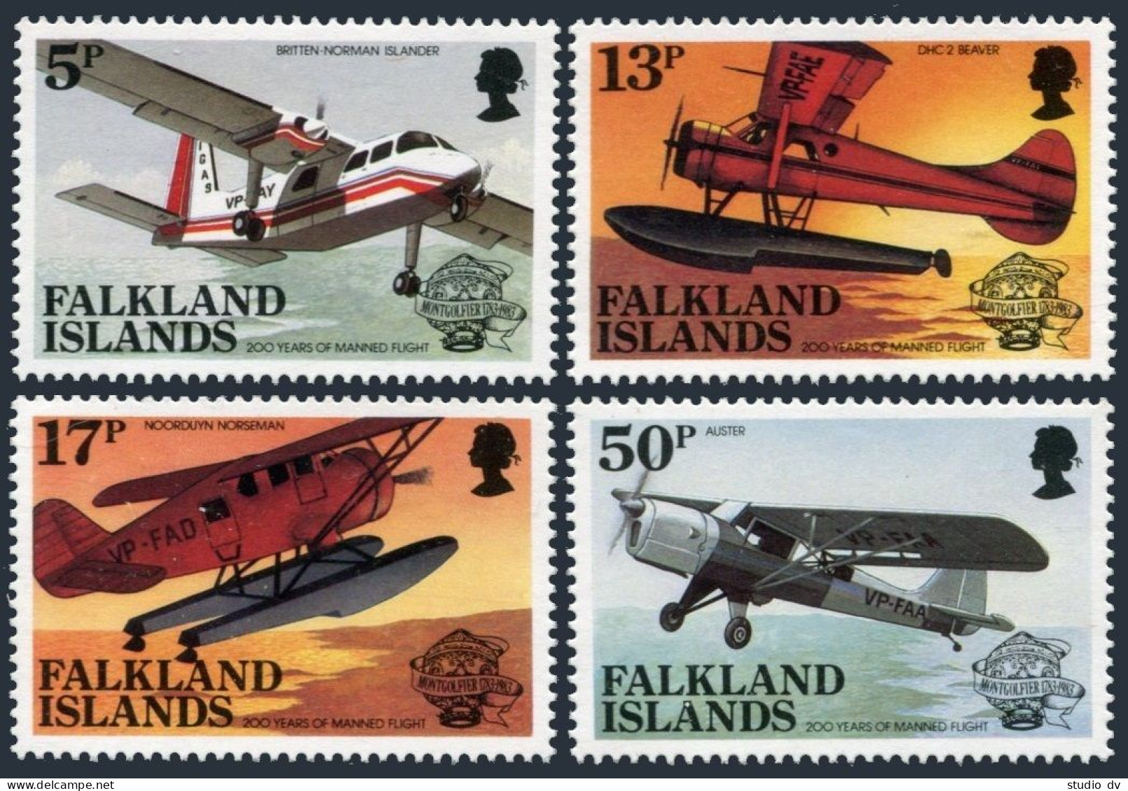 Falkland 383-386, MNH. Mi 386-389. Manned Flight, 200th Ann. 1983. Airplanes. - Falklandinseln