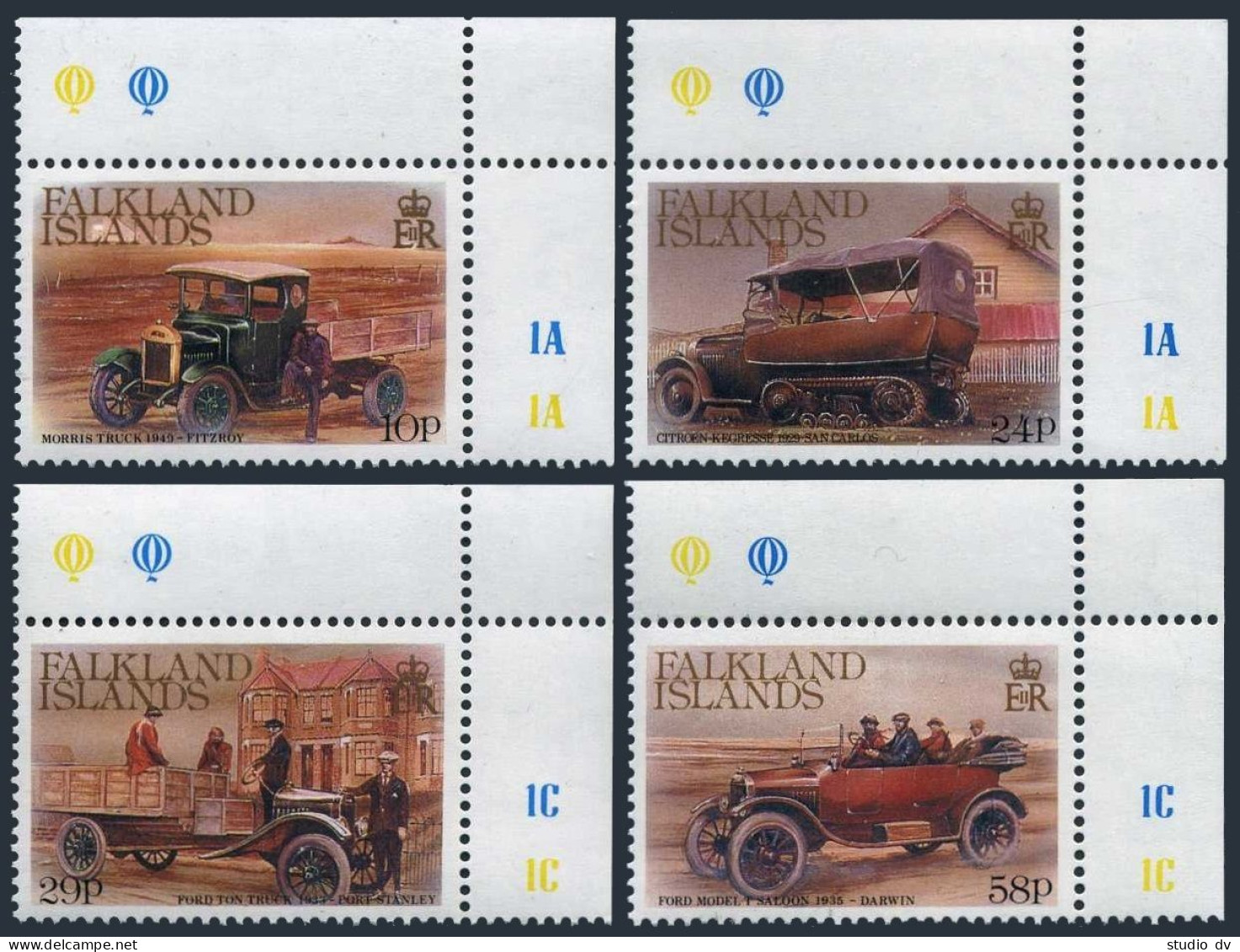 Falkland 473-476, MNH. Michel 476-479. Classic Automobiles 1988. - Falklandinseln