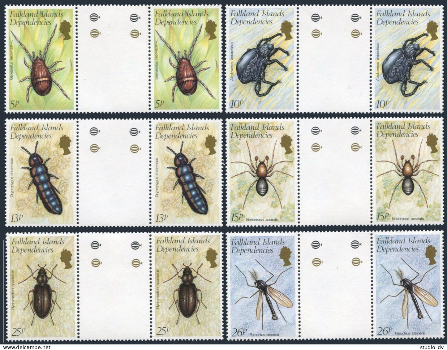 Falkland Depend 1L66-1L71 Gutter,MNH.Michel 106-111. Insects,1982. - Falklandeilanden