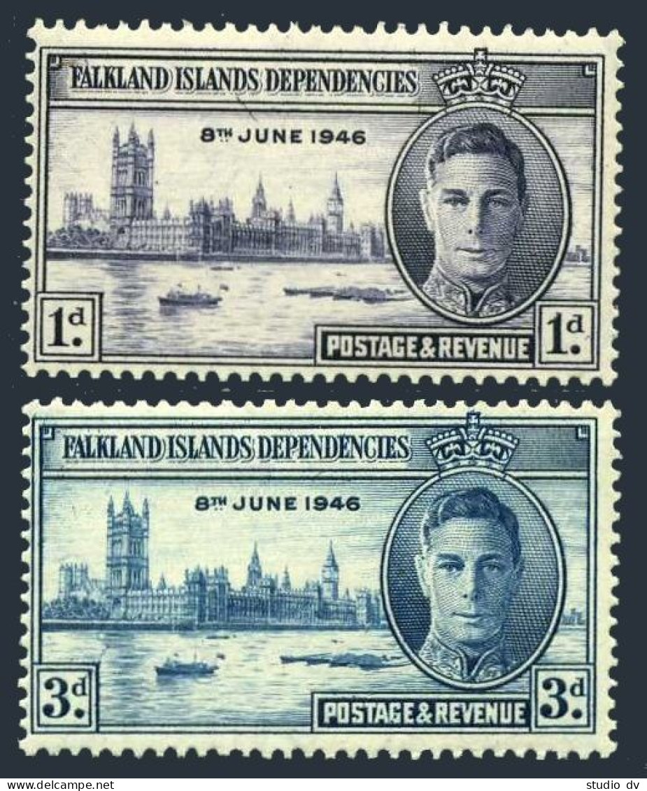 Falkland Depend 1L9-1L10, MNH. Mi 10-11. Peace Issue, 1946. George VI. London. - Falklandinseln