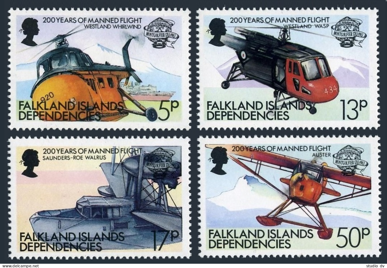 Falkland Depend 1L80-L83, MNH. Michel 117-120. Helicopters. Planes, 1983. - Falklandeilanden