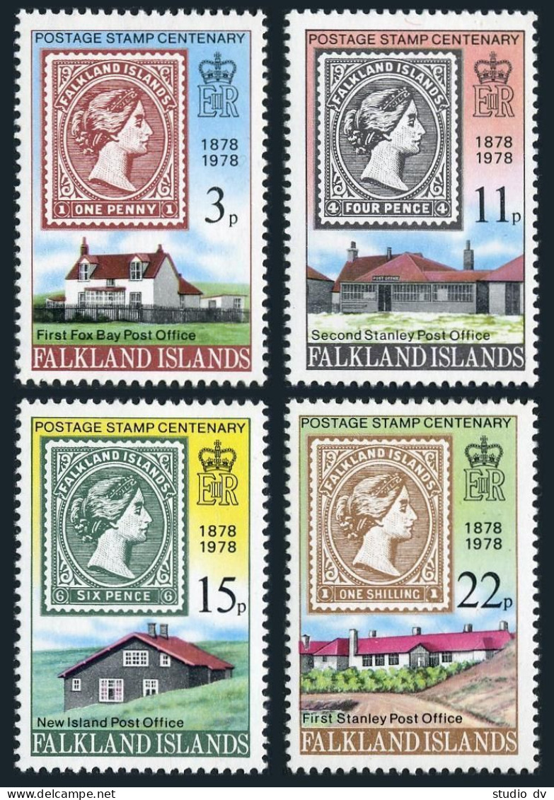 Falkland 278-281, MNH. Mi 275-278. 1st Falkland Stamp, 100, 1978. Post Offices. - Falklandeilanden