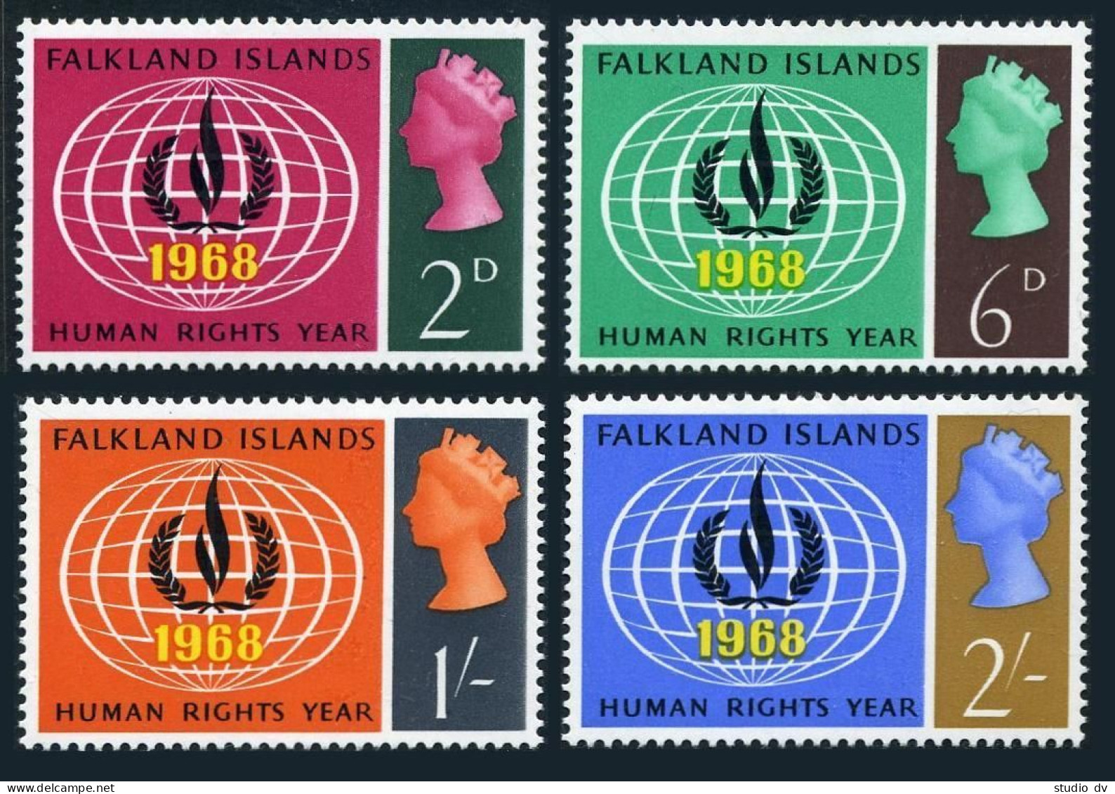 Falkland 162-165, MNH. Mi 157-160. UN Human Right Year IHRY-1968, Flame, Globe. - Falklandeilanden