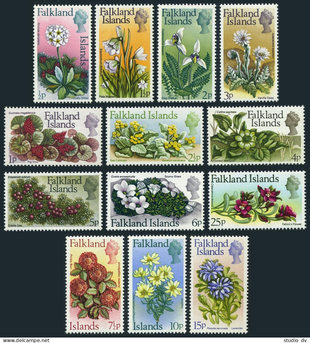 Falkland 210-222,MNH. Plants,Flowers 1972.Duste Niller,Daisy,Dog Orchid,Lavender - Falklandeilanden