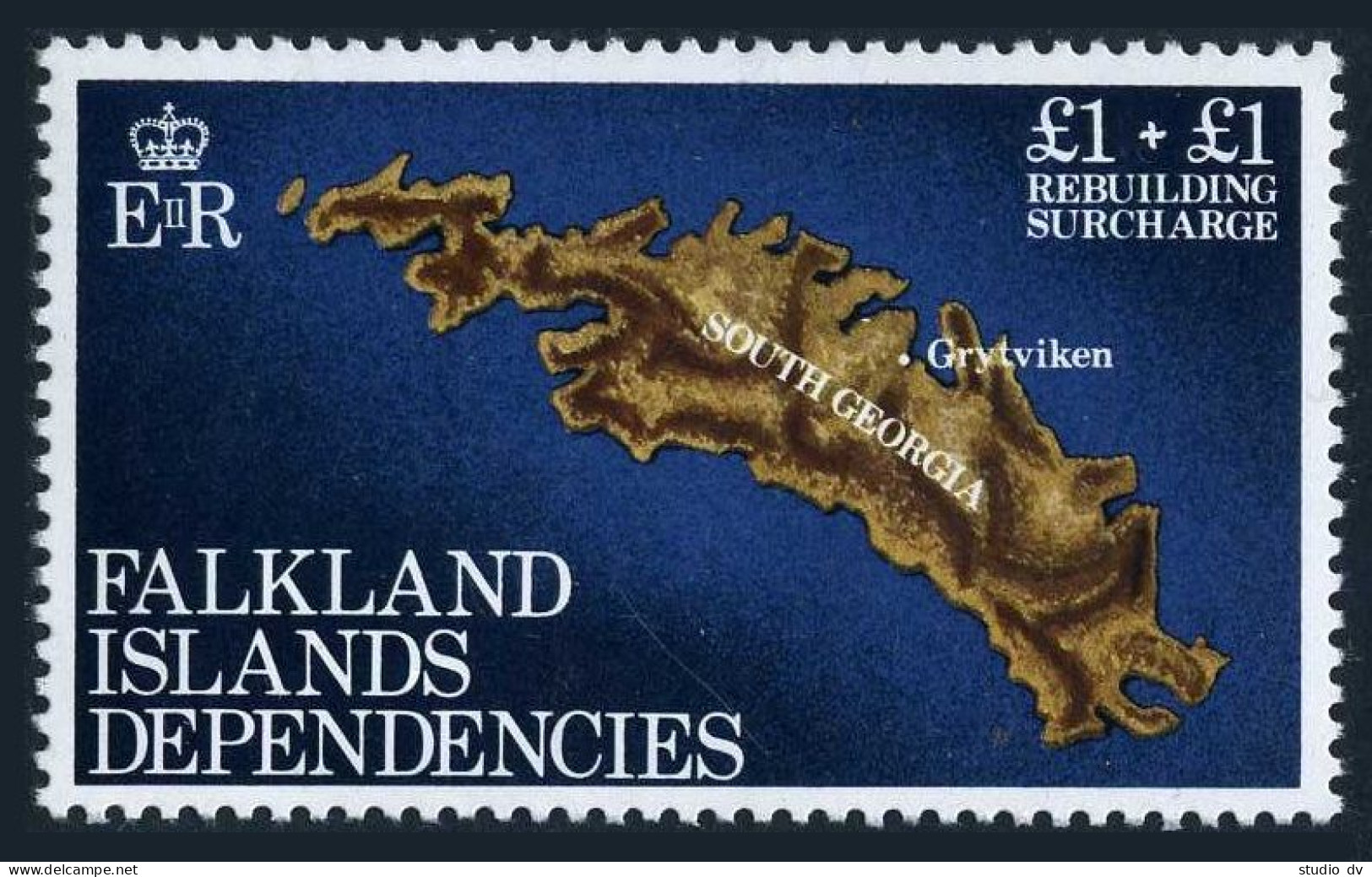 Falkland Depend 1LB1, MNH. Michel 116. Rebuilding 1982. Map. - Falklandinseln