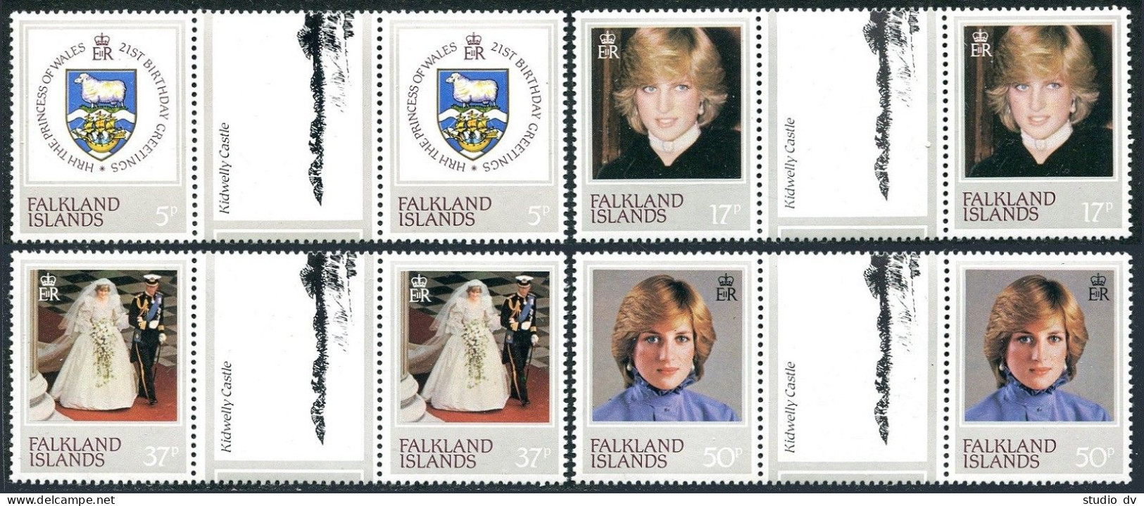Falkland 348-351 Gutter, MNH. Michel 346-349. Princess Diana-212, 1982. - Falkland Islands