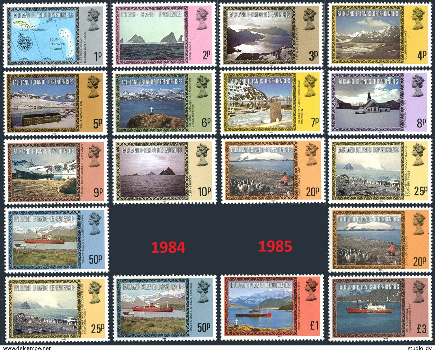 Falkland 1L38-1L50,1L48a-1L52a,MNH.Michel 78-90-IIX, 88-92-IIY. Vievs 1984-1985. - Falkland