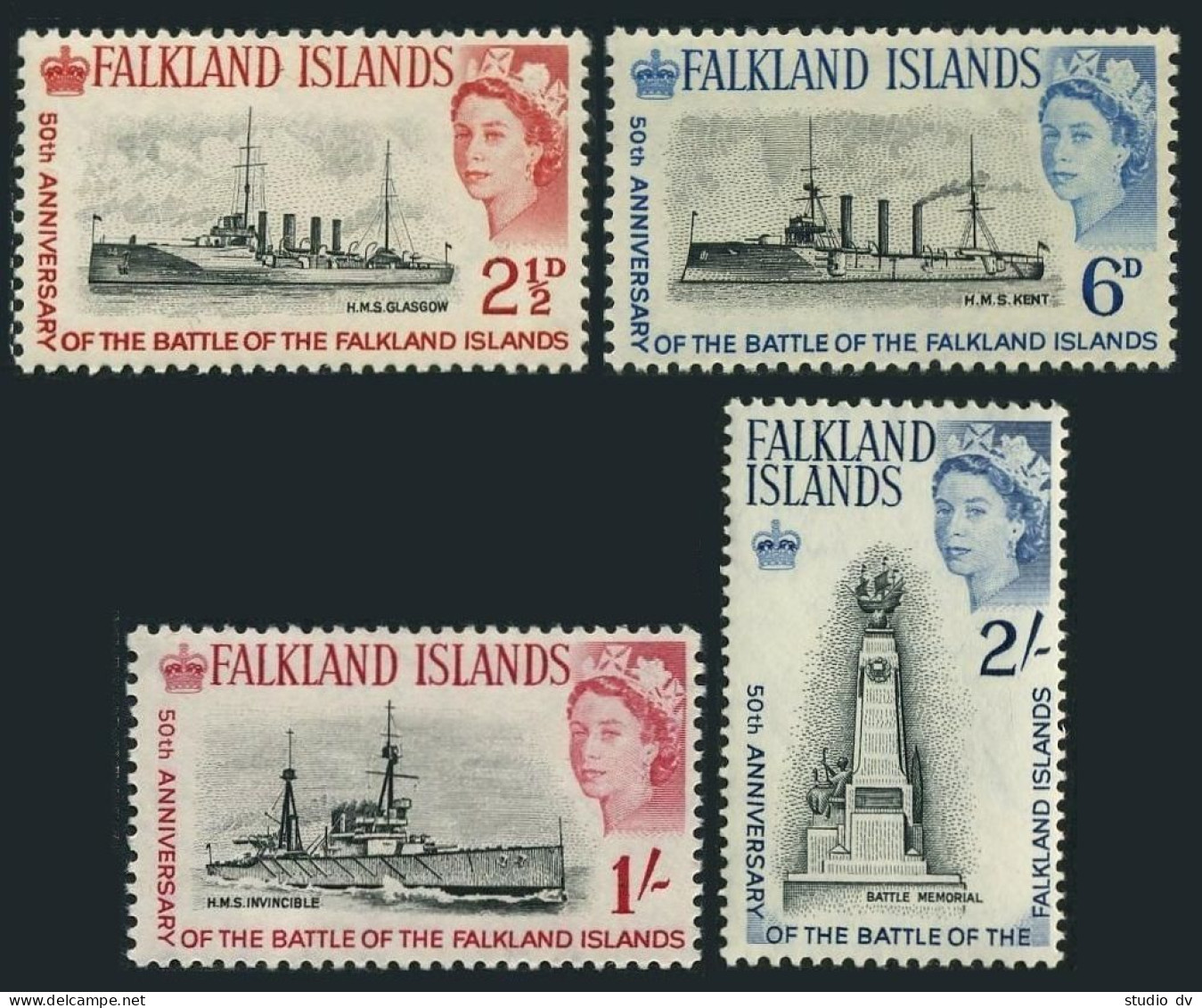 Falkland 150-153, MNH. Mi 145-148. Battle Of British & German Navies, 50, 1964. - Falkland Islands