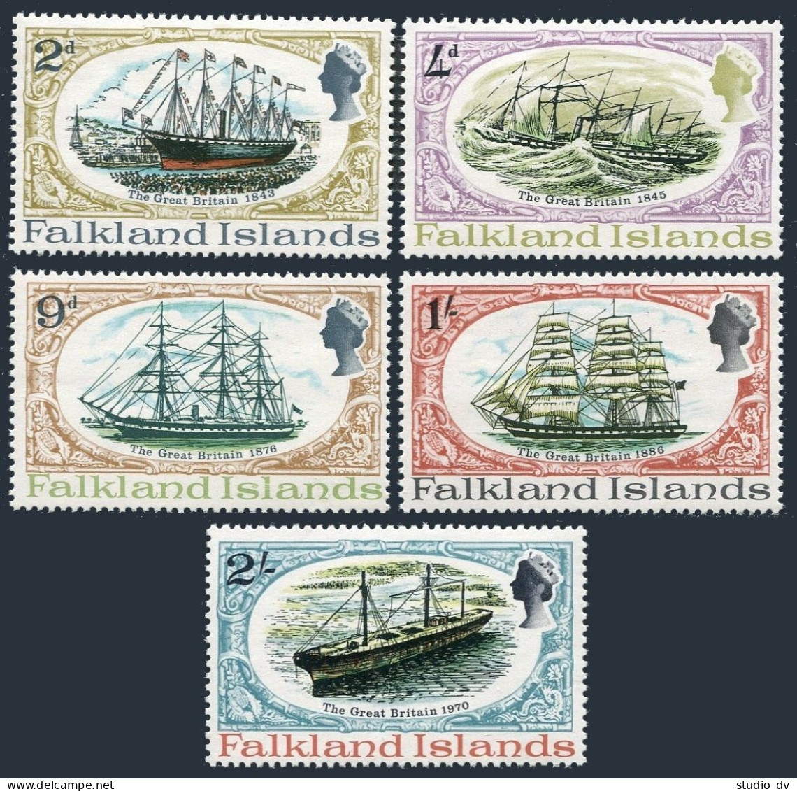 Falkland 192-196, MNH. Michel 187-191. Sailing Ships The Great Britain, 1970. - Falklandinseln