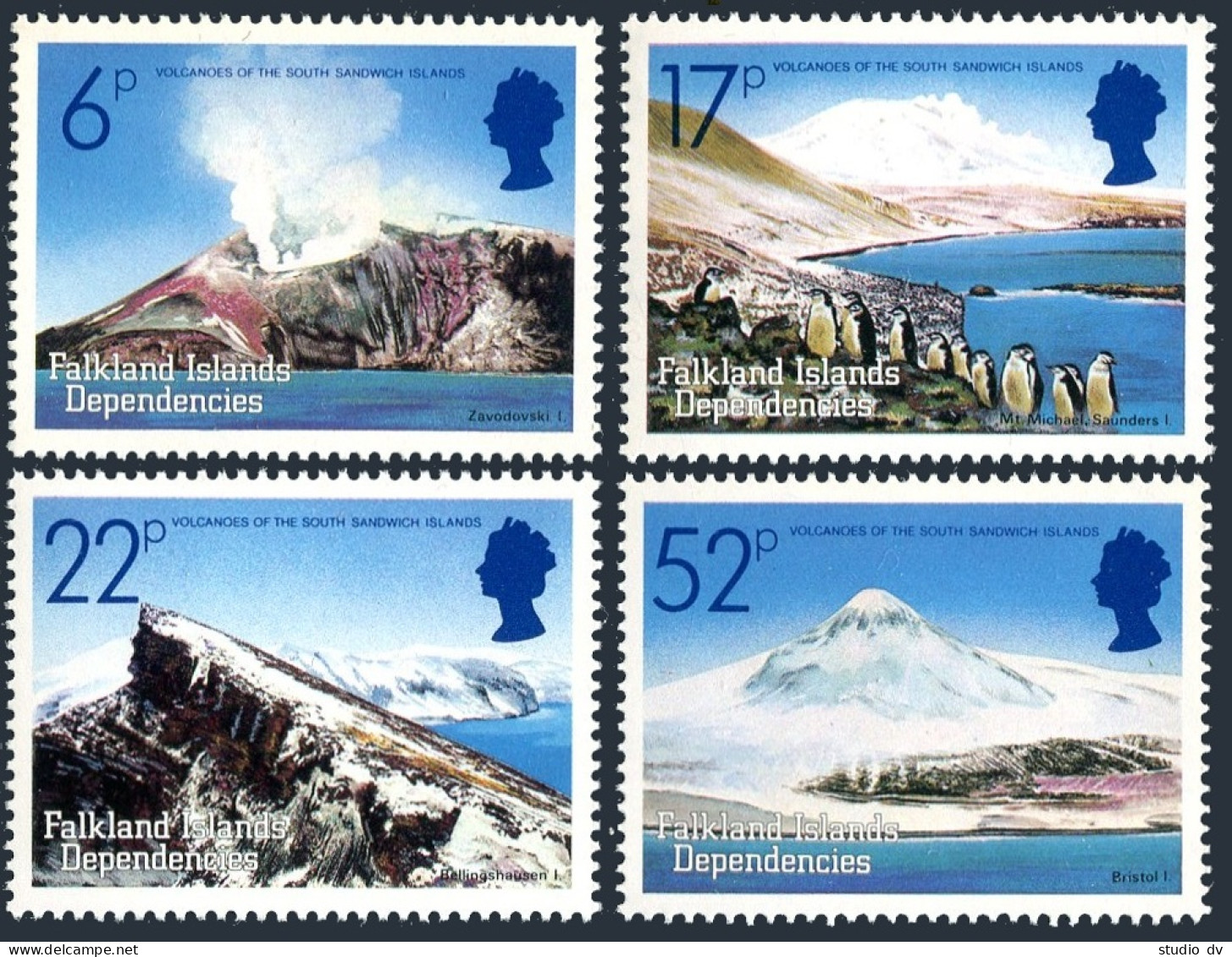 Falkland Depend 1L84-1L87, MNH. Volcanoes, South Sandwich Islands.Penguins,1984. - Falkland