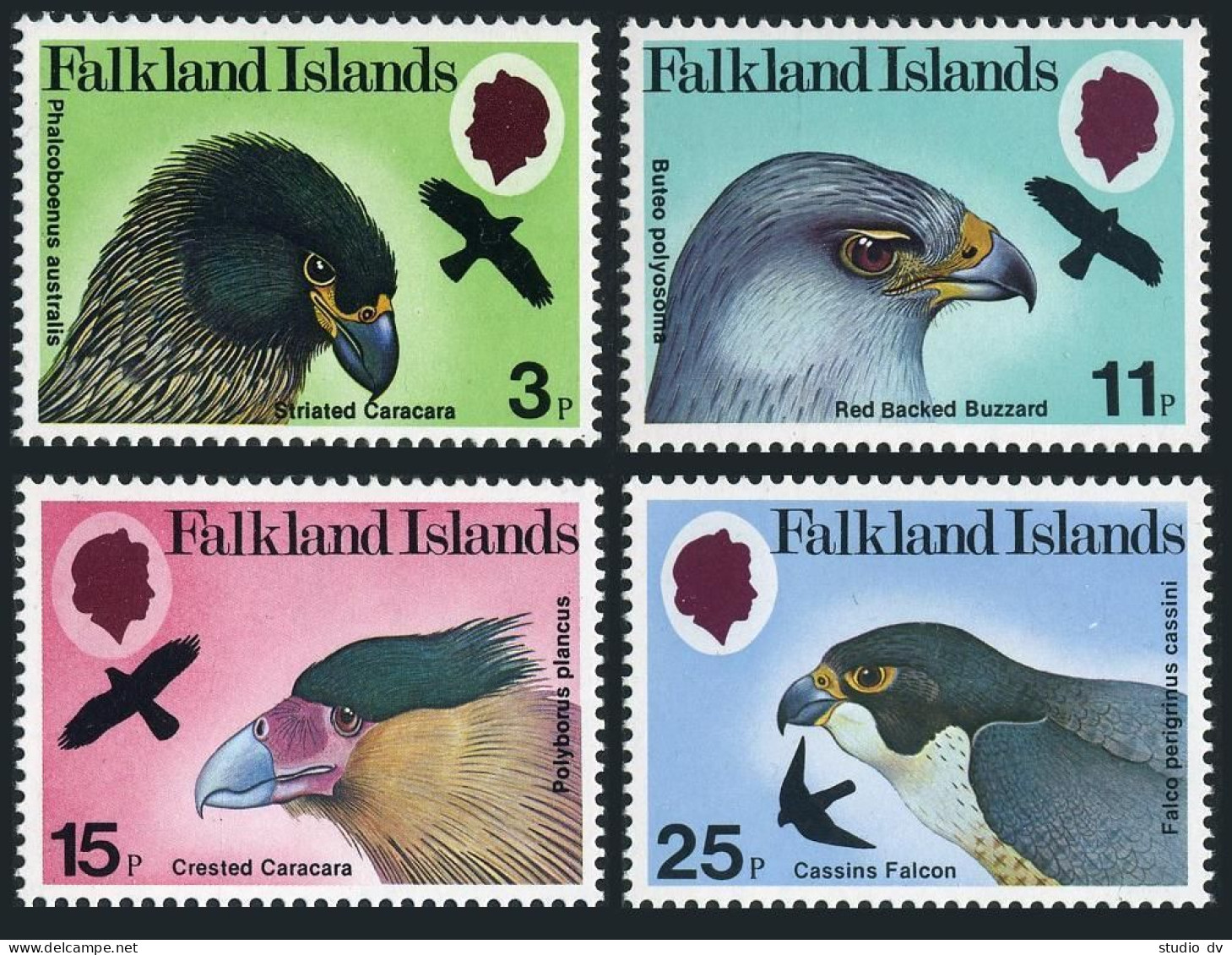 Falkland 306-309, MNH. Mi 308-311. Birds Head 1980. Caracara, Buzzard, Falcon. - Falkland Islands