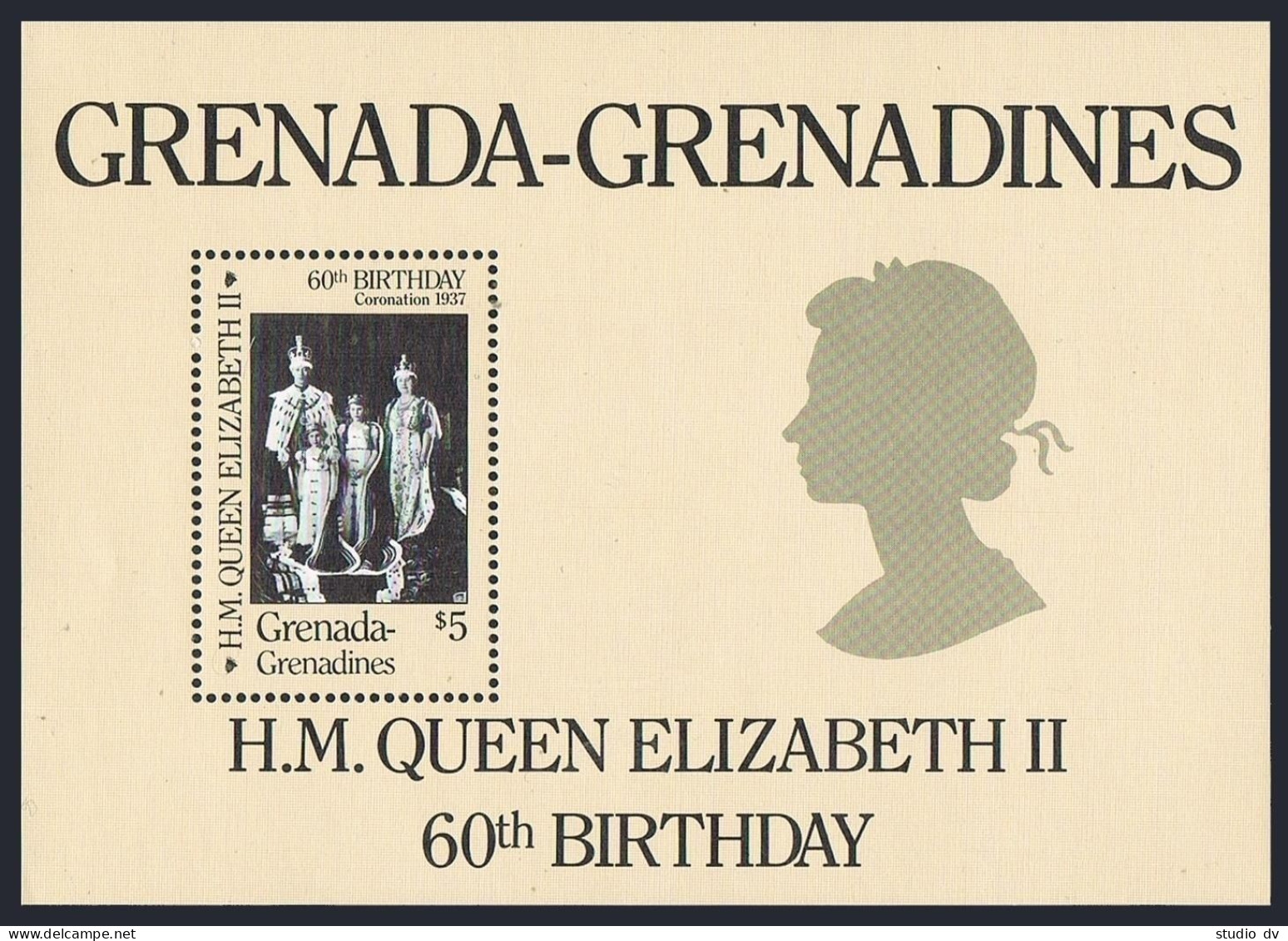 Grenada Gren 749-751,752,MNH.Mi 758-760,Bl.108. Queen Elizabeth II,60th Birthday - Grenade (1974-...)