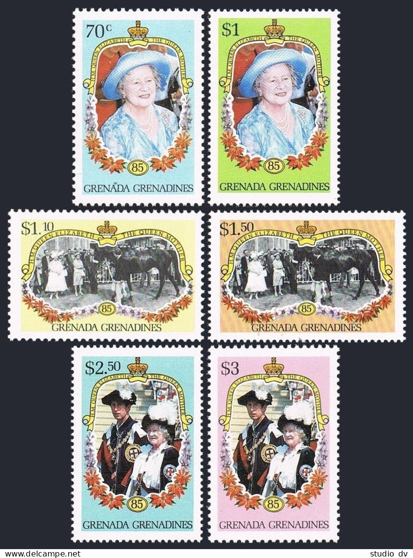 Grenada Gren 682-686, MNH. Michel 691-696, Bl.95. Queen Mother Elizabeth, 1985. - Grenade (1974-...)