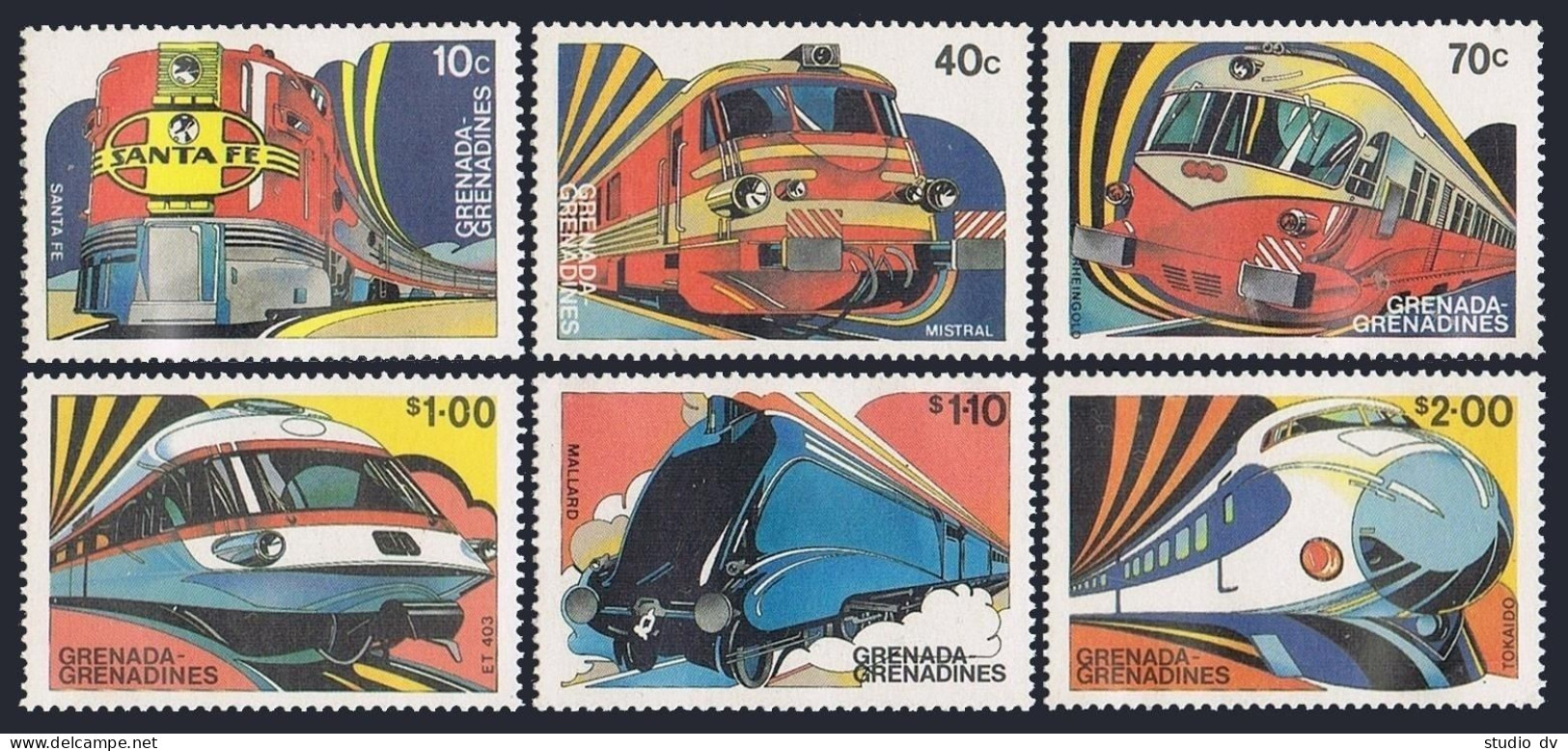 Grenada Gren 509-514,MNH.Mi 495-500. Famous Trains Of The World 1982.Santa Fe, - Grenade (1974-...)
