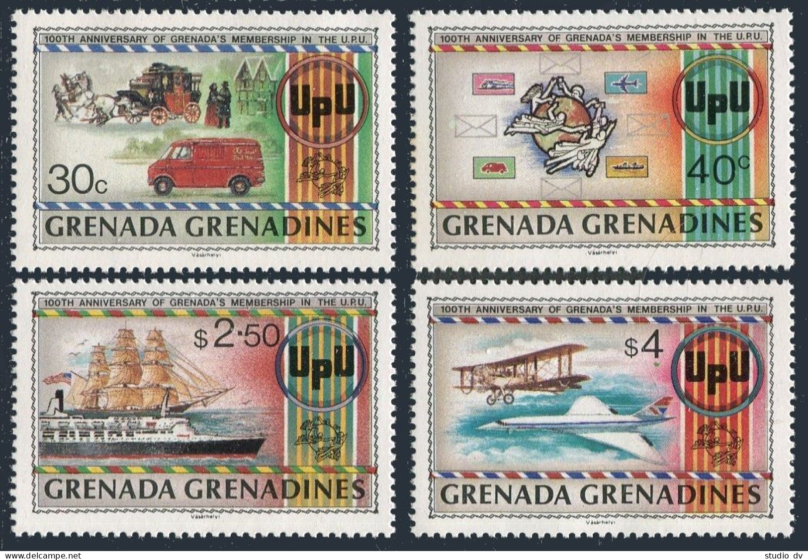 Grenada Gren 470-473,MNH.Mi 480-483. UPU,1981.Stagecoach,Ship,Biplane,Concorde. - Grenade (1974-...)